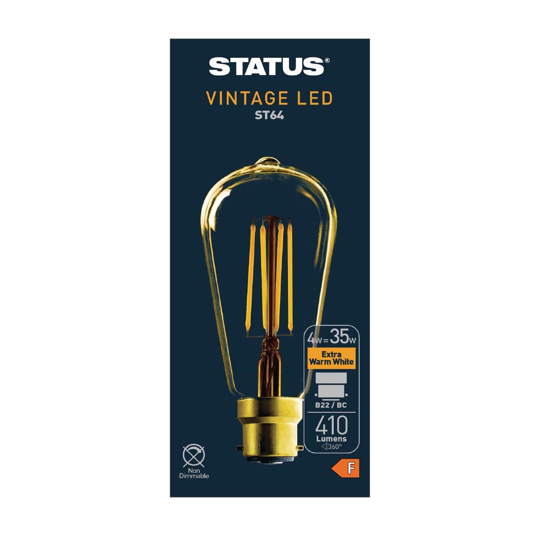 FW527 Status 320 Lumens Pear Golden Light Bulb Crystalite Antique LED ST64 BC 4w JD Catering Equipment Solutions Ltd