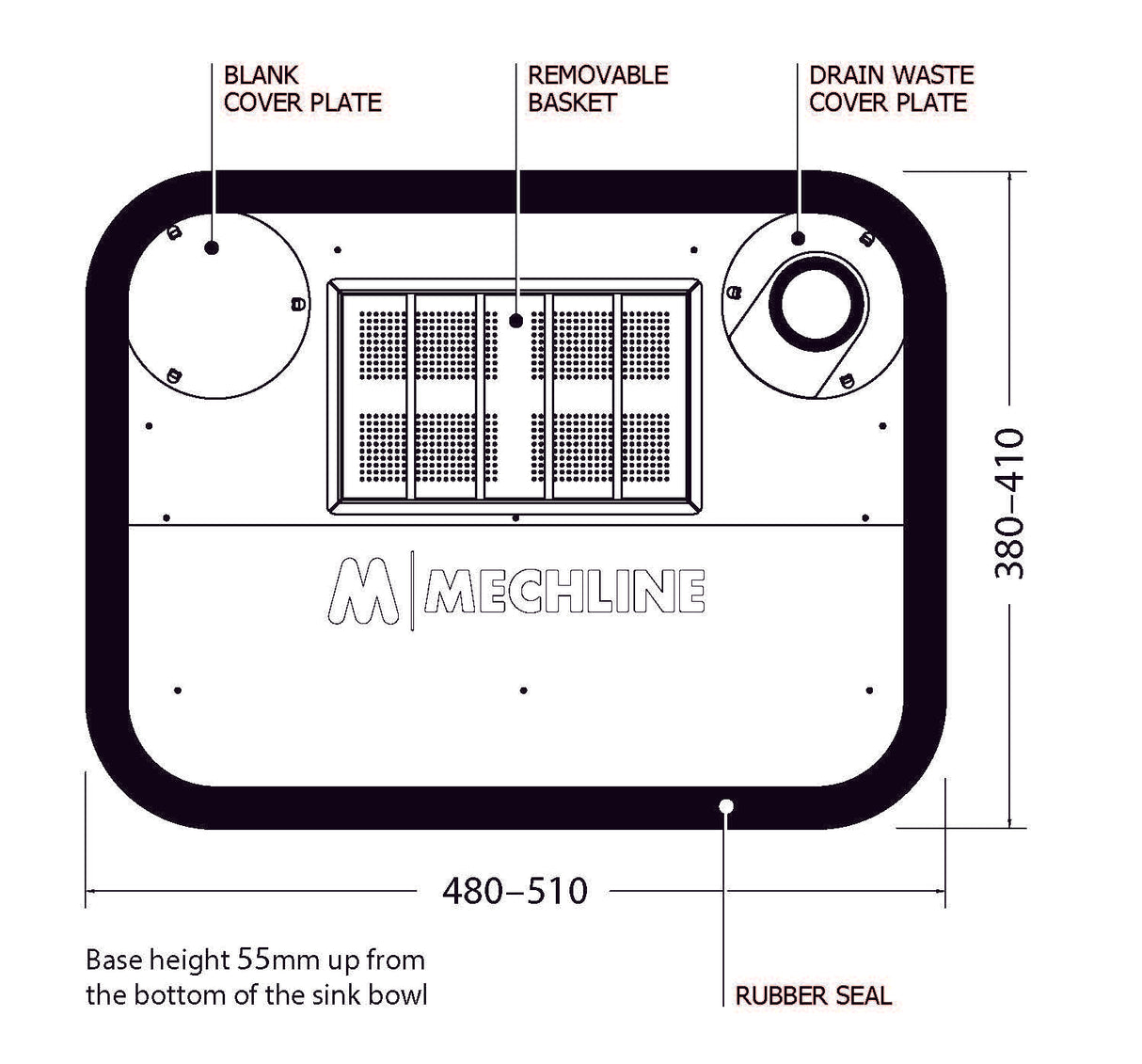 FS049 Mechline Food Waste Sink Strainer 500 510x410mm