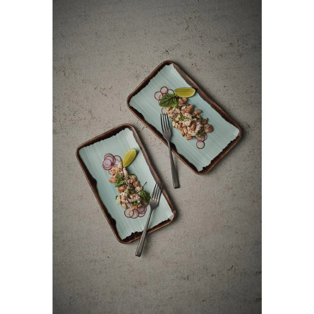 FX161 Dudson Harvest Organic Rectangular Plates Turquoise 270mm (Pack of 12) - JD Catering Equipment Solutions Ltd