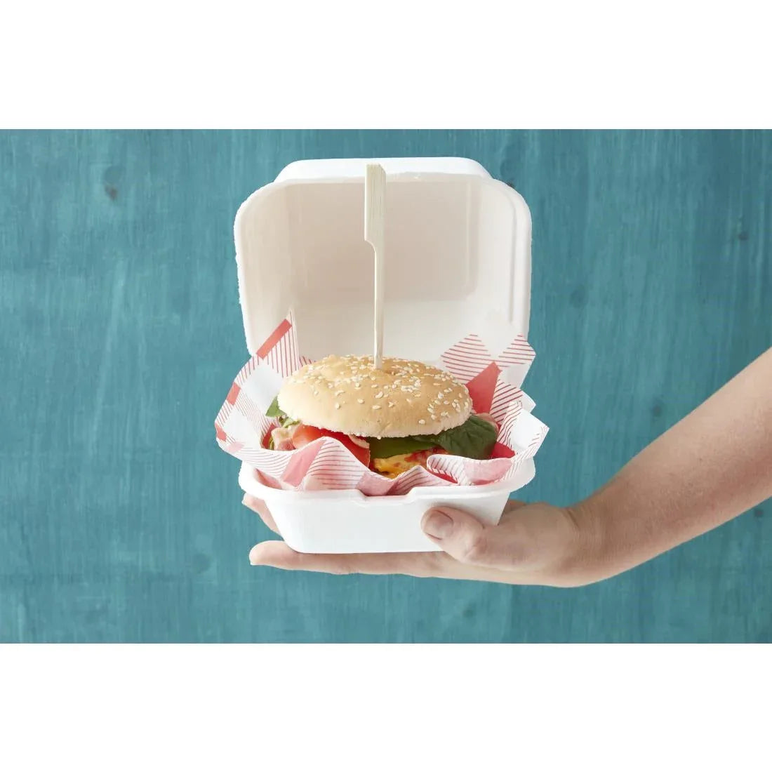 DW247 Fiesta Compostable Bagasse Burger Boxes with Bottom Ridges 153mm (Pack of 500) - JD Catering Equipment Solutions Ltd
