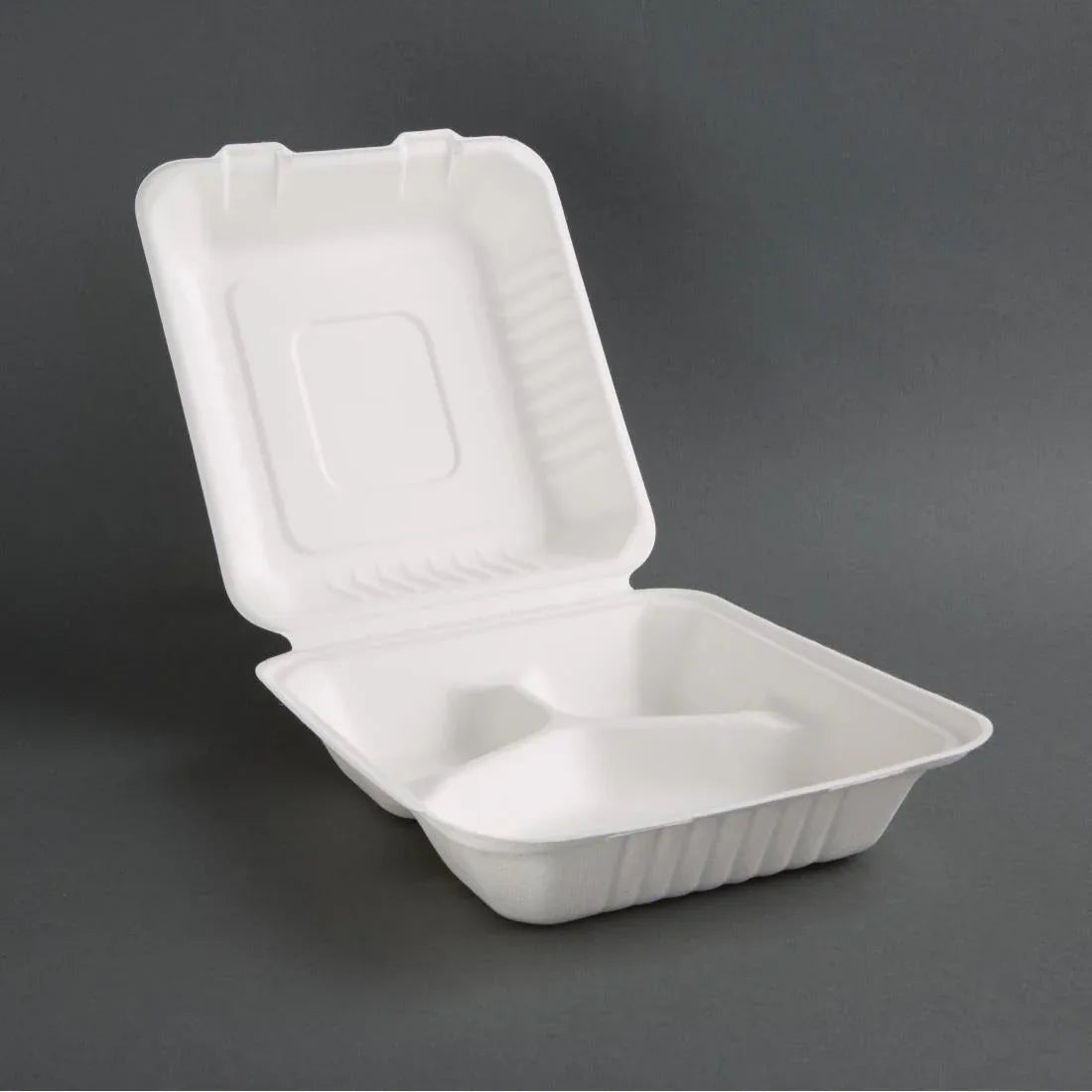 FC526 Fiesta Green Compostable Bagasse Three-Compartment Hinged Food Containers 201mm (Pack of 200) - JD Catering Equipment Solutions Ltd