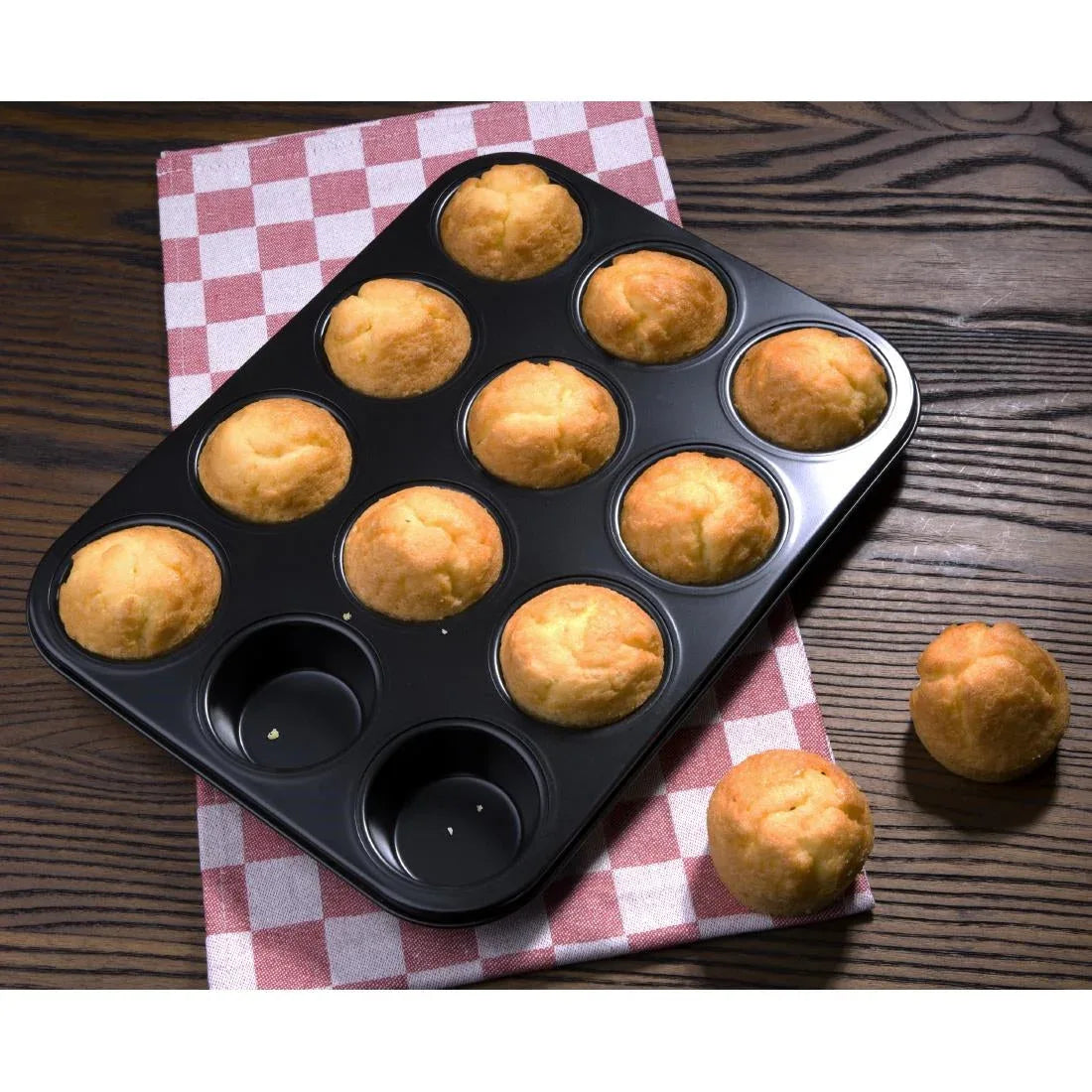 GD011 Vogue Carbon Steel Non-Stick Muffin Tray 12 Cup - JD Catering Equipment Solutions Ltd