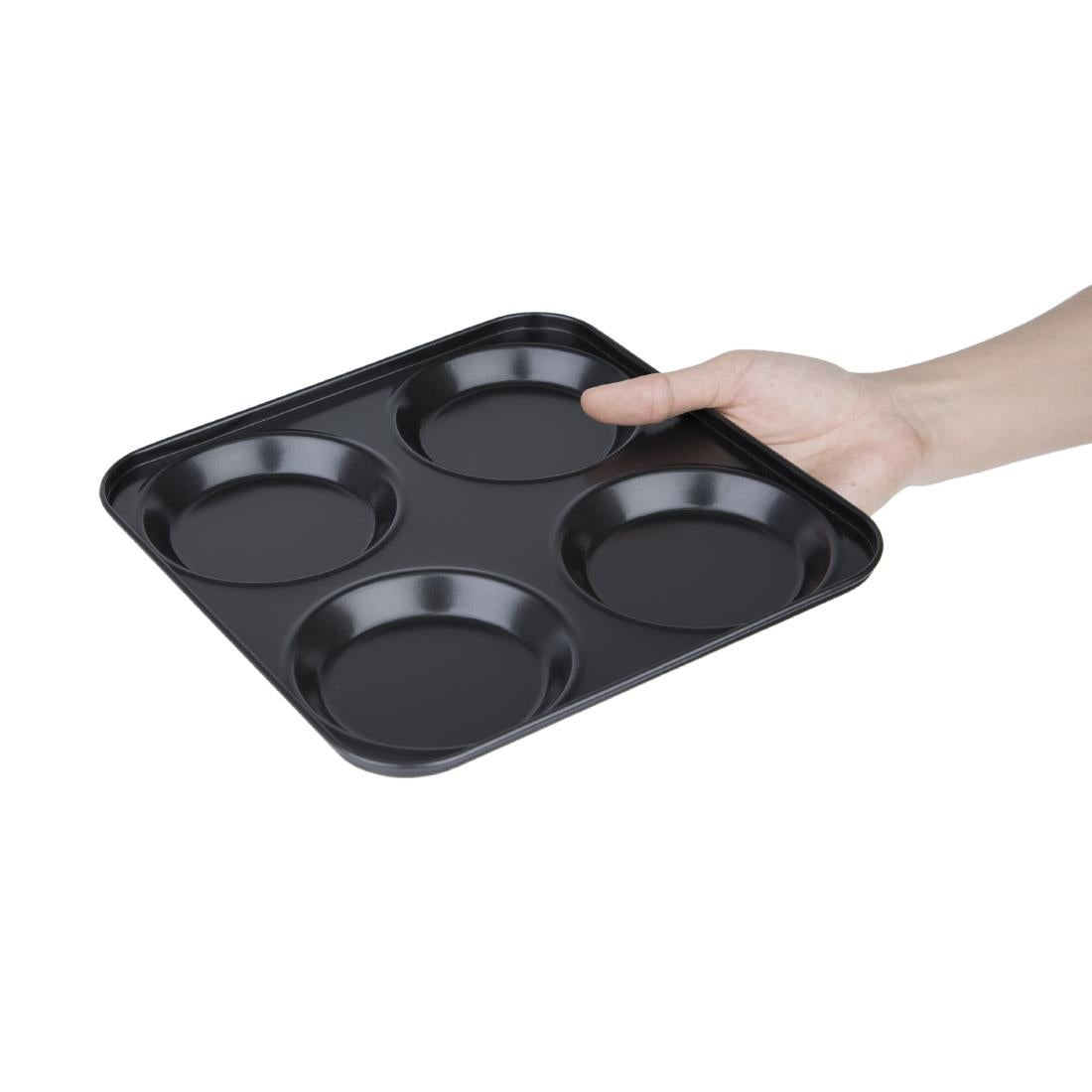 GD012 Vogue Carbon Steel Non-Stick Yorkshire Pudding Tray 4 Cup JD Catering Equipment Solutions Ltd
