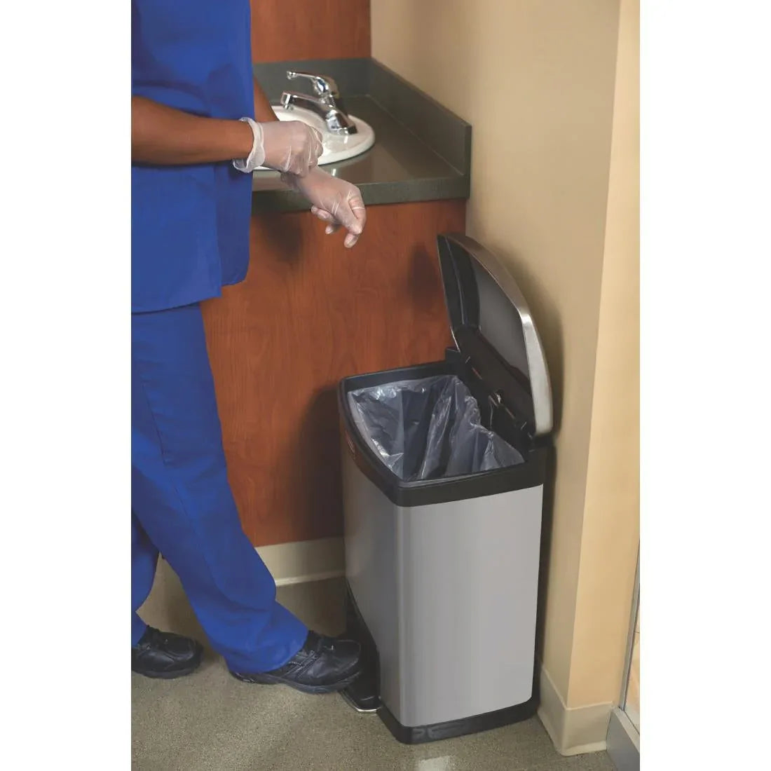 GE938 Rubbermaid Slim Jim Front Step on Pedal Bin Stainless Steel 50Ltr - JD Catering Equipment Solutions Ltd