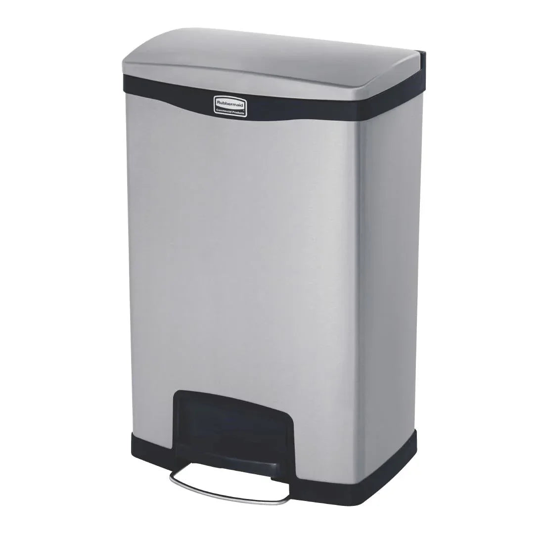 GE938 Rubbermaid Slim Jim Front Step on Pedal Bin Stainless Steel 50Ltr - JD Catering Equipment Solutions Ltd