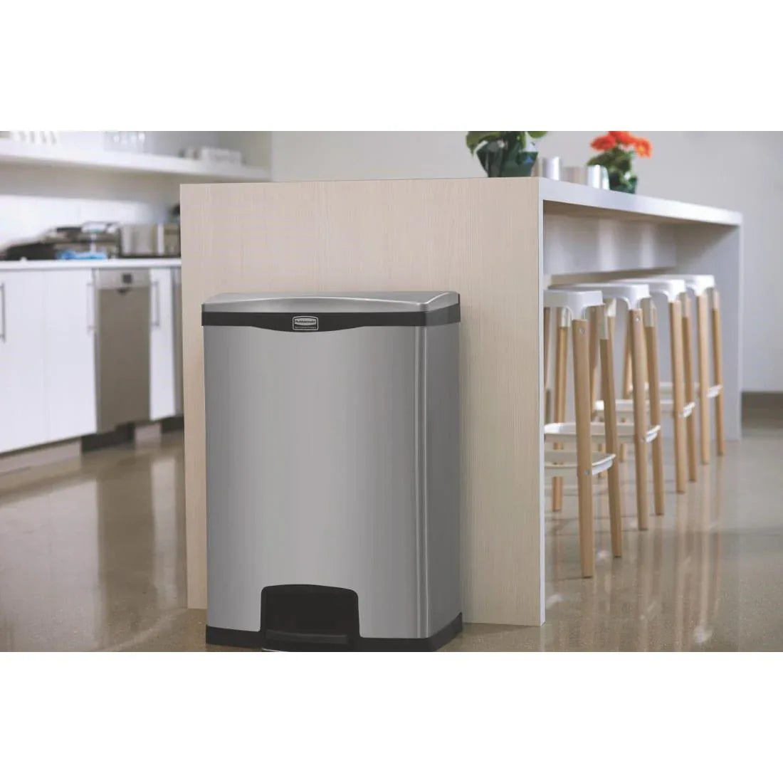 GE939 Rubbermaid Slim Jim Front Step on Pedal Bin Stainless Steel 90Ltr - JD Catering Equipment Solutions Ltd