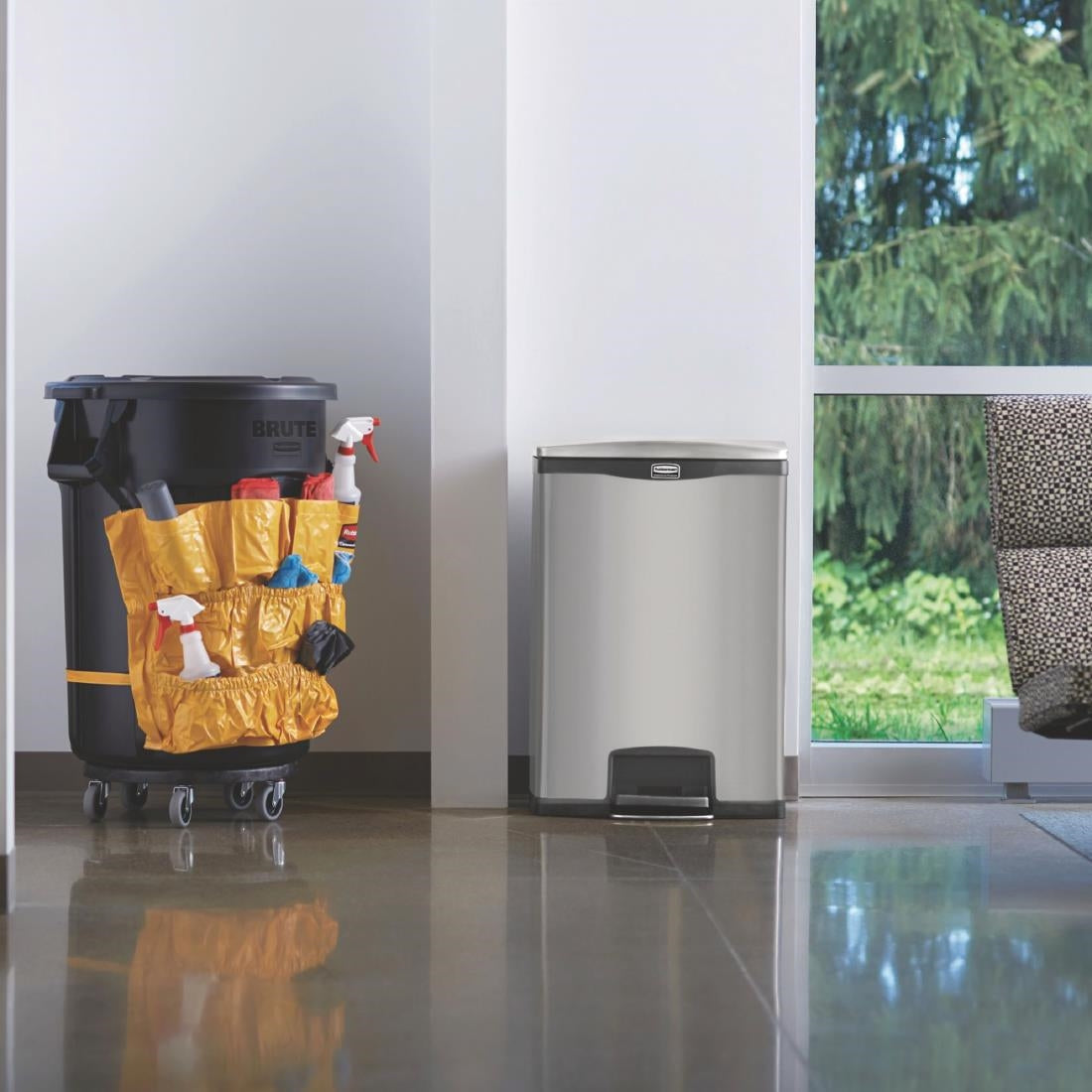 GE939 Rubbermaid Slim Jim Front Step on Pedal Bin Stainless Steel 90Ltr JD Catering Equipment Solutions Ltd