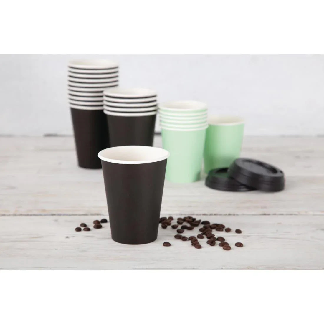 GF041 Fiesta Recyclable Coffee Cups Single Wall Black 225ml / 8oz (Pack of 50) - JD Catering Equipment Solutions Ltd