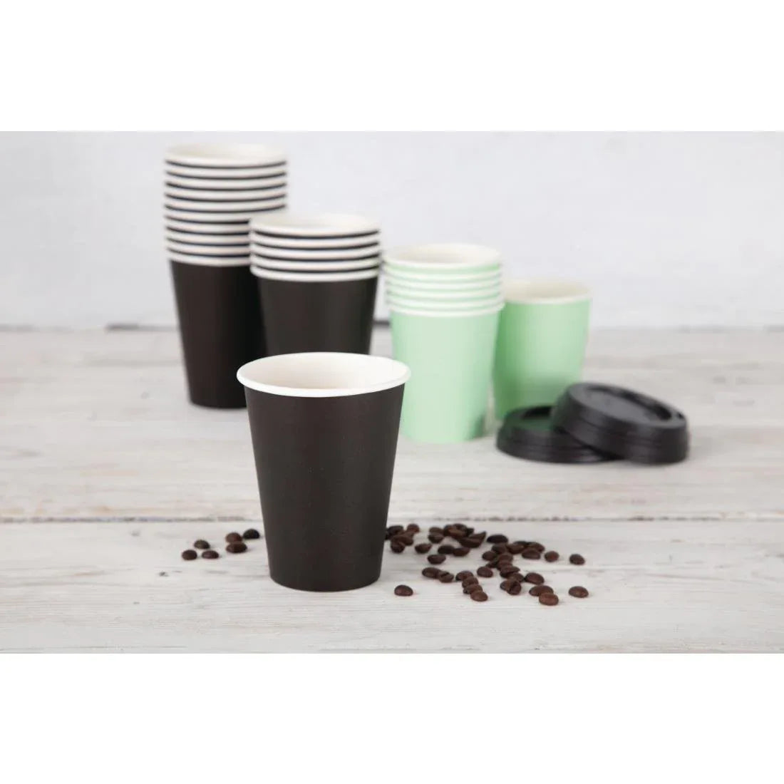 GF043 Fiesta Recyclable Coffee Cups Single Wall Black 340ml / 12oz (Pack of 50) - JD Catering Equipment Solutions Ltd