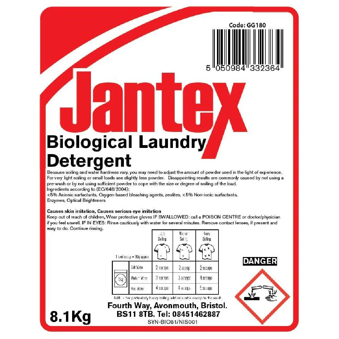 GG180 Jantex Biological Laundry Detergent Powder 8.1kg - JD Catering Equipment Solutions Ltd