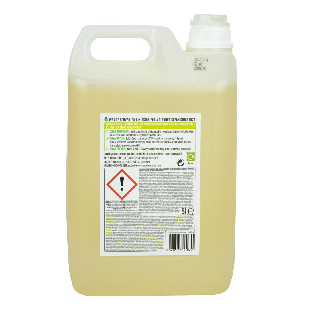 GG203 Ecover Lemon and Aloe Vera Washing Up Liquid Concentrate 5Ltr JD Catering Equipment Solutions Ltd