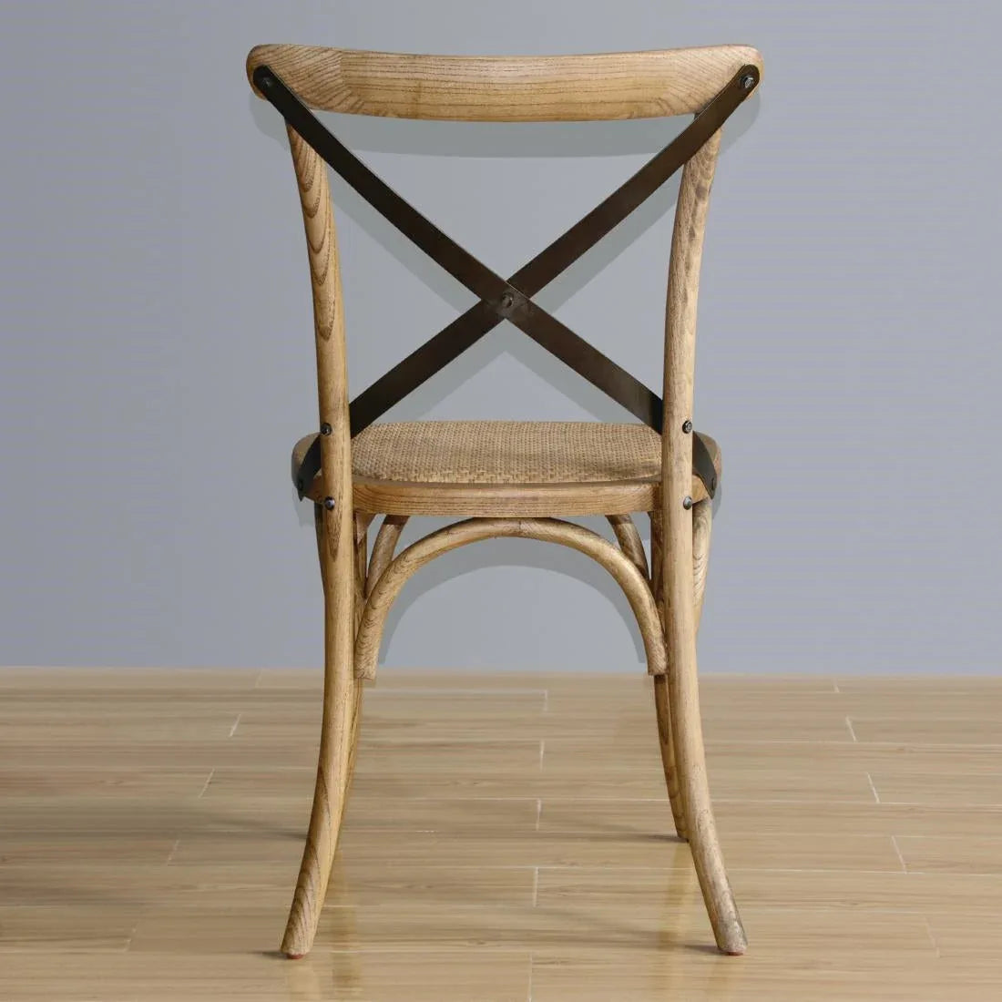 GG656 Bolero Natural Bentwood Chairs with Metal Cross Backrest (Pack of 2) - JD Catering Equipment Solutions Ltd