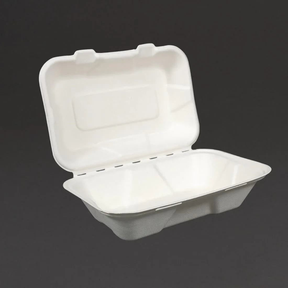 GH026 Vegware Compostable Bagasse Clamshell Hinged Meal Boxes 228mm - JD Catering Equipment Solutions Ltd