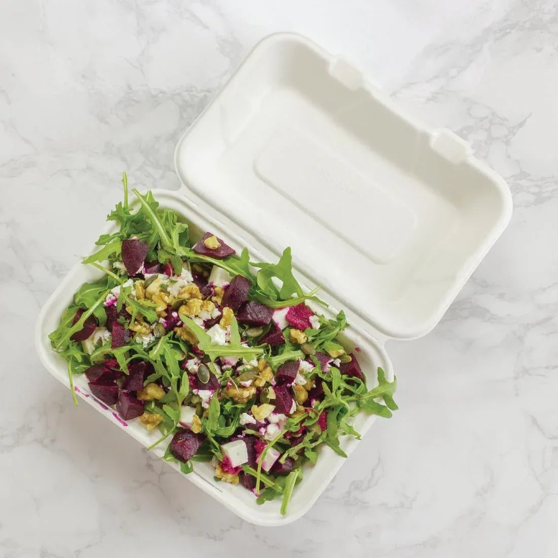 GH026 Vegware Compostable Bagasse Clamshell Hinged Meal Boxes 228mm - JD Catering Equipment Solutions Ltd