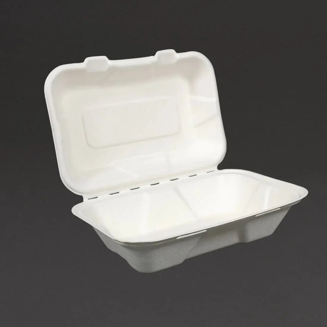 GH026 Vegware Compostable Bagasse Clamshell Hinged Meal Boxes 228mm - JD Catering Equipment Solutions Ltd