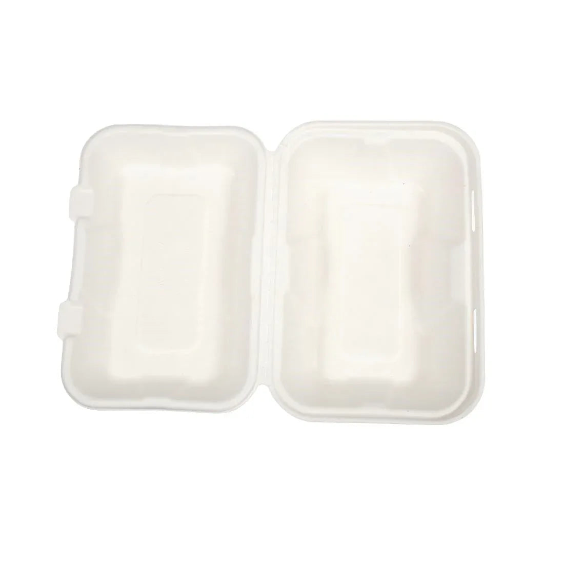 GH026 Vegware Compostable Bagasse Clamshell Hinged Meal Boxes 228mm - JD Catering Equipment Solutions Ltd