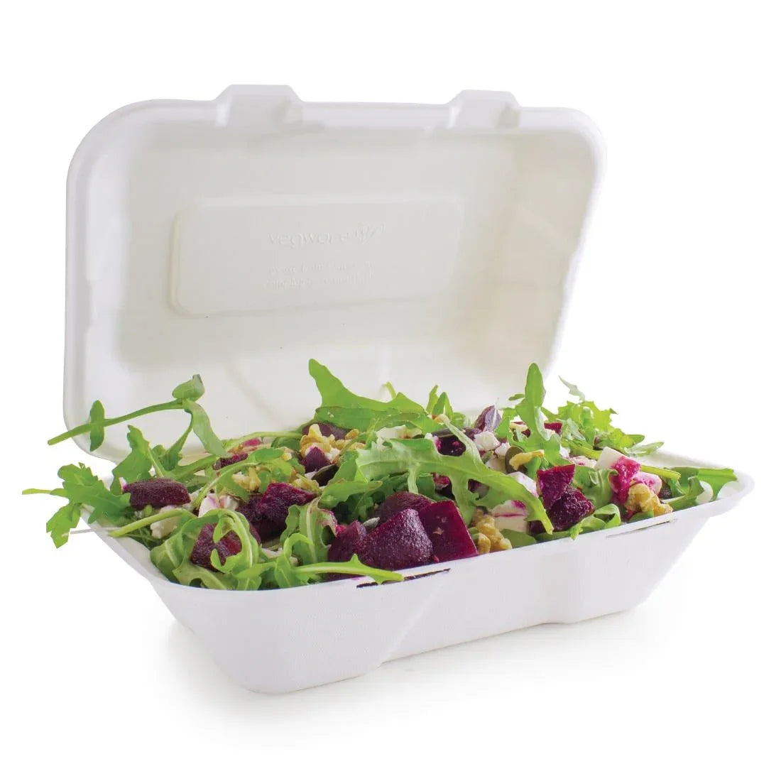 GH026 Vegware Compostable Bagasse Clamshell Hinged Meal Boxes 228mm - JD Catering Equipment Solutions Ltd
