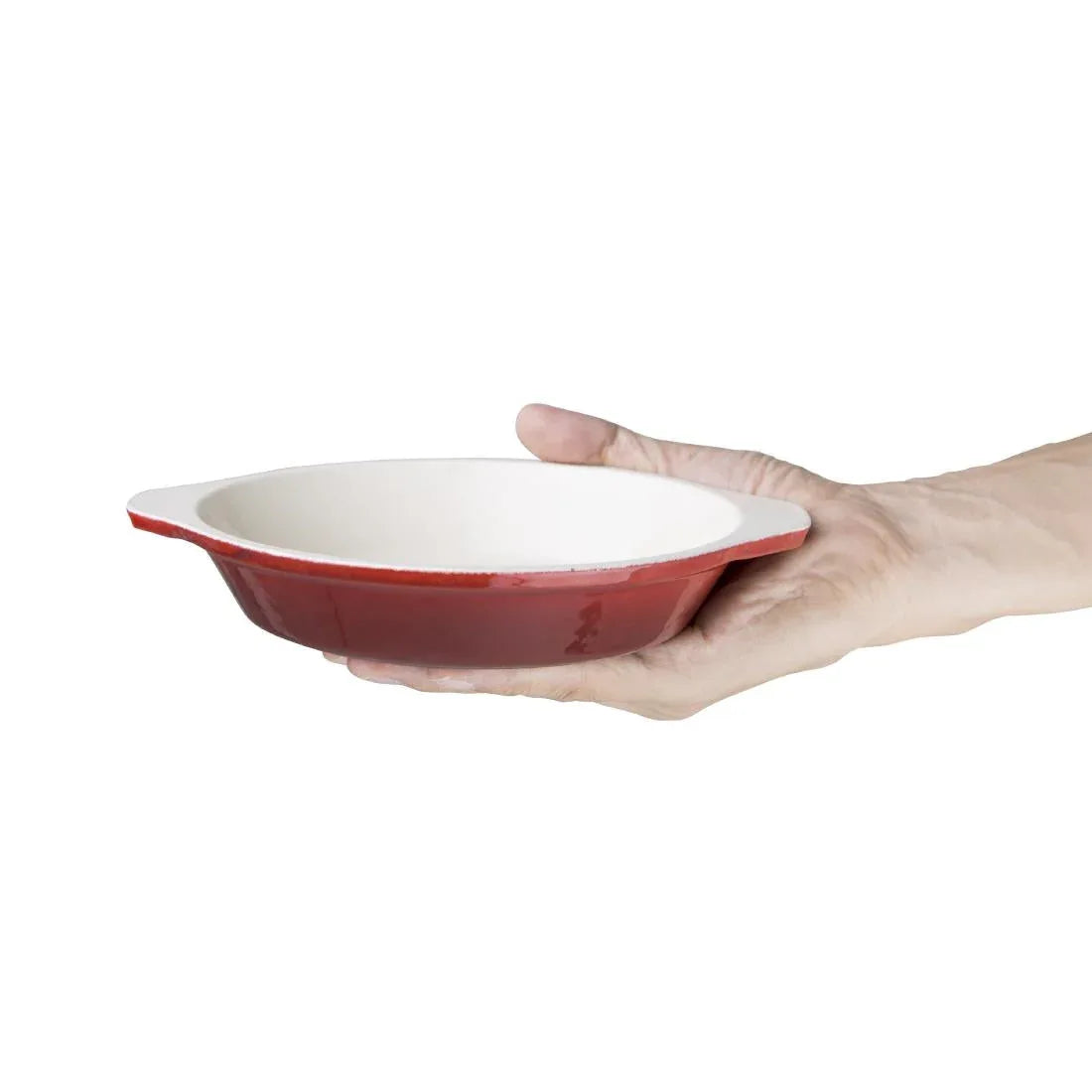 GH317 Vogue Red Oval Cast Iron Gratin Dish 650ml - JD Catering Equipment Solutions Ltd