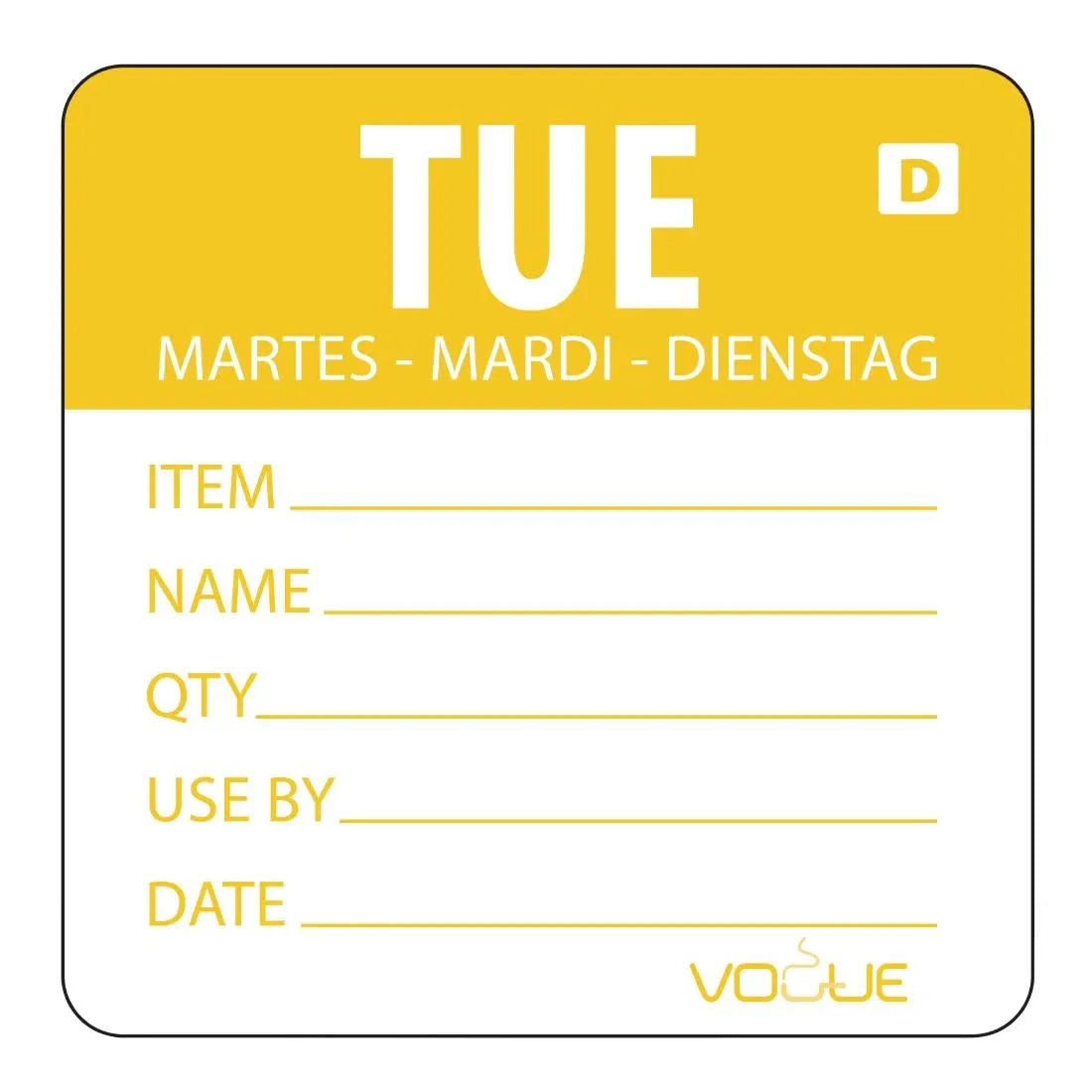 GH352 Vogue Dissolvable Day of the Week Labels Tuesday (Pack of 250) - JD Catering Equipment Solutions Ltd
