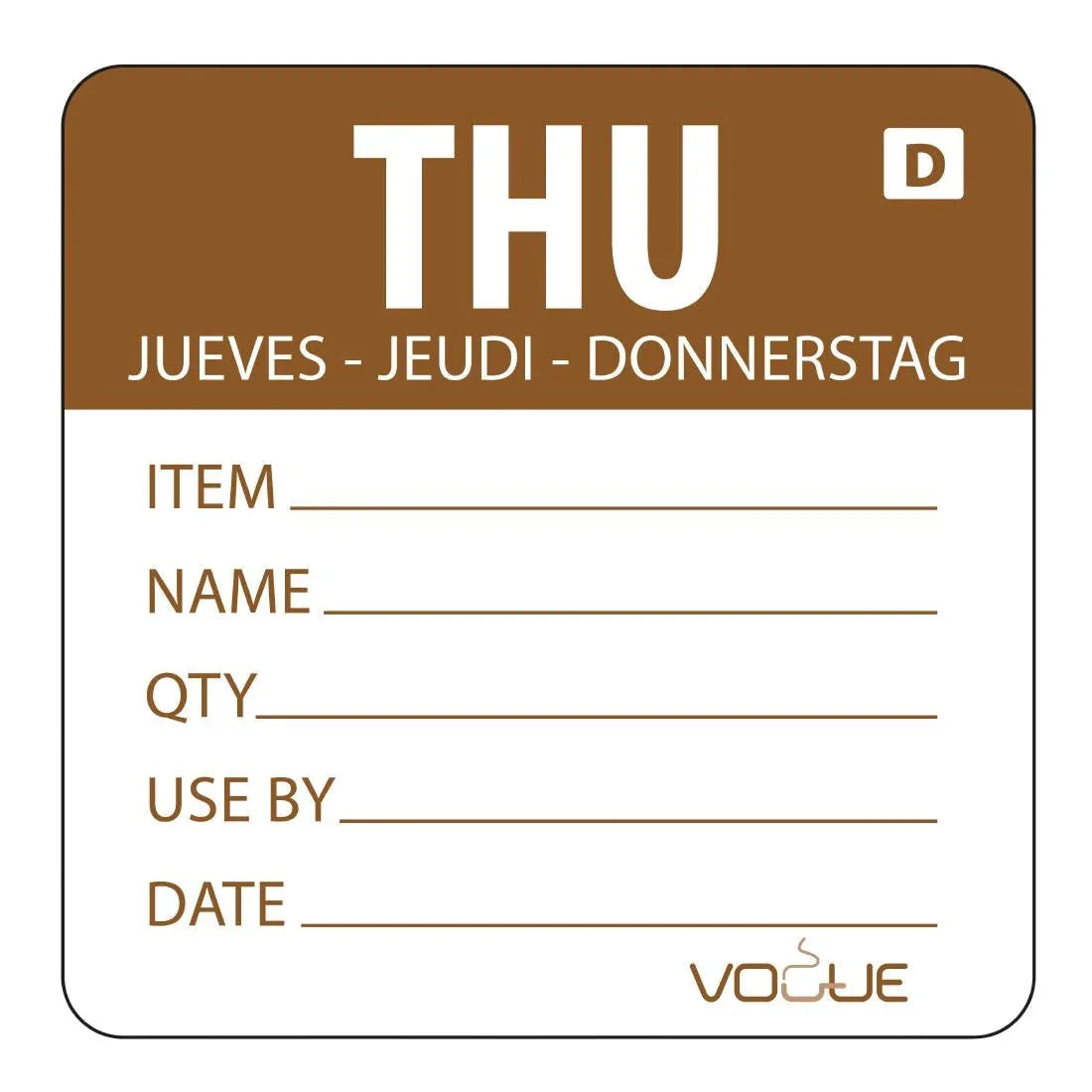GH354 Vogue Dissolvable Day of the Week Labels Thursday (Pack of 250) - JD Catering Equipment Solutions Ltd