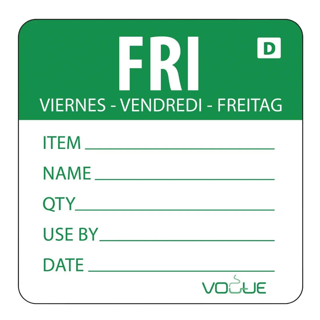 GH355 Vogue Dissolvable Day of the Week Labels Friday (Pack of 250) - JD Catering Equipment Solutions Ltd