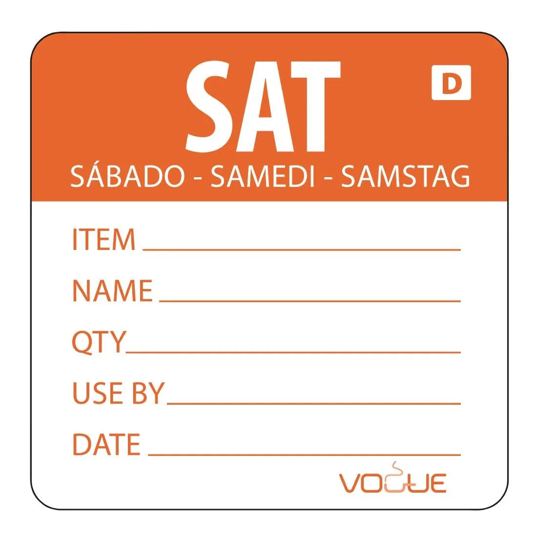 GH356 Vogue Dissolvable Day of the Week Labels Saturday (Pack of 250) - JD Catering Equipment Solutions Ltd