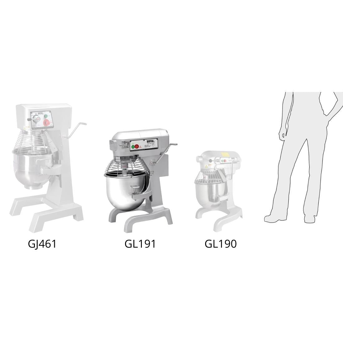 GL191 Buffalo 20Ltr Planetary Mixer 1.1kW. Capacity: 20Ltr. Three speed JD Catering Equipment Solutions Ltd