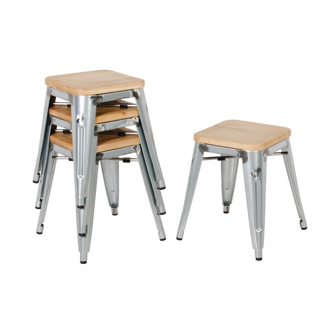 GM634 Bolero Bistro Low Stools with Wooden Seat Pad Galvanised Steel (Pack of 4) JD Catering Equipment Solutions Ltd
