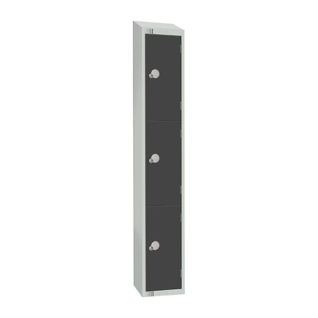 GR693-CNS Elite Three Door Coin Return Locker with Sloping Top Graphite Grey JD Catering Equipment Solutions Ltd