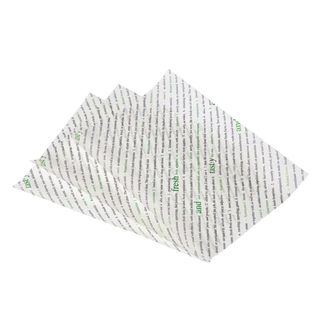 GK975 Greaseproof Paper Sheets Fresh and Tasty Print 255 x 203mm (Pack of 500) - JD Catering Equipment Solutions Ltd
