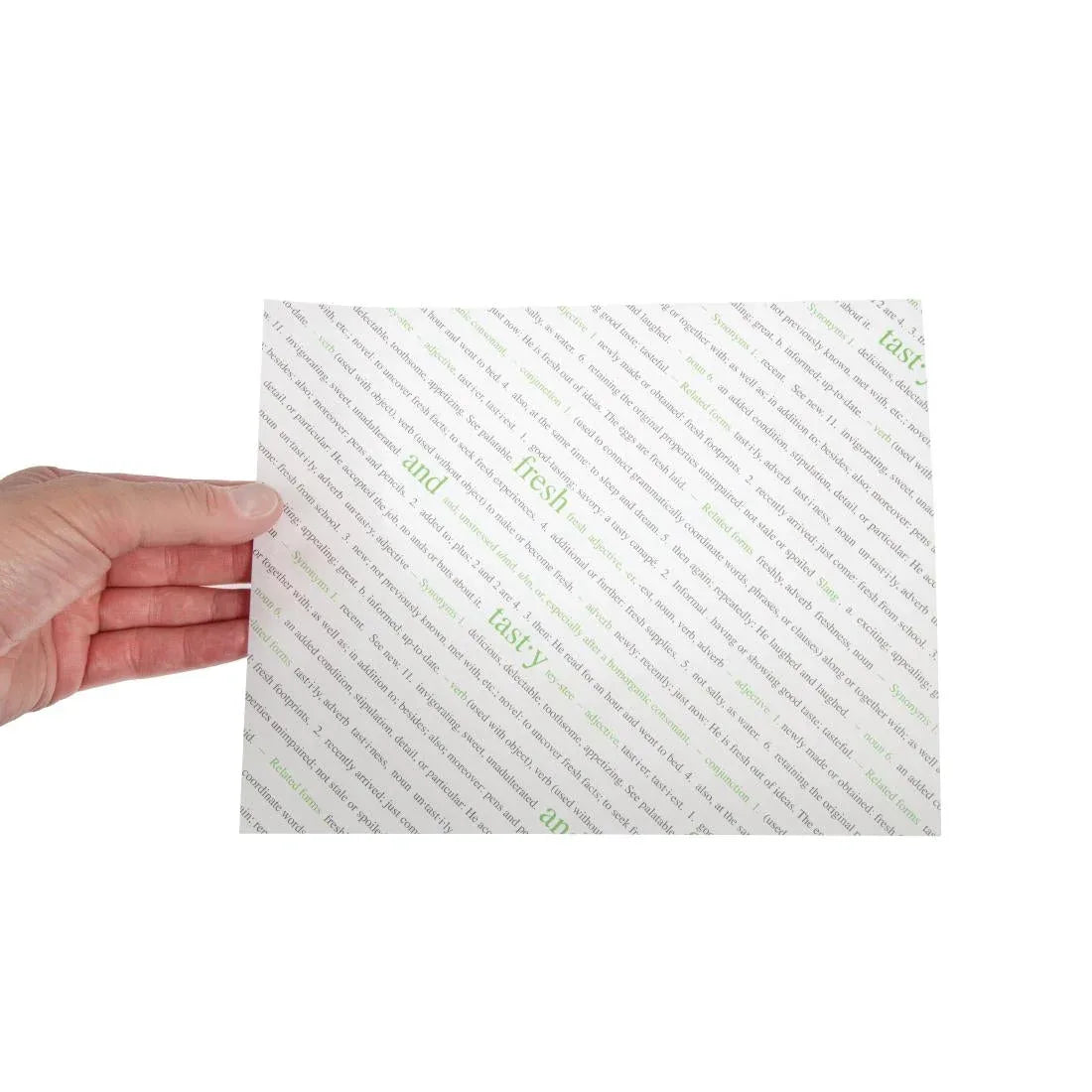 GK975 Greaseproof Paper Sheets Fresh and Tasty Print 255 x 203mm (Pack of 500) - JD Catering Equipment Solutions Ltd