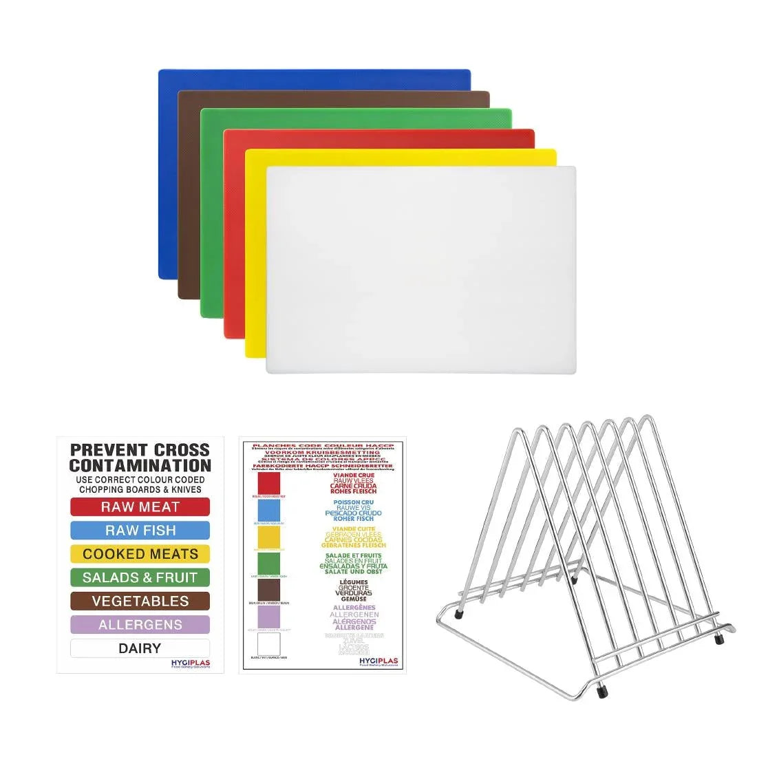Hygiplas High Density Chopping Board Set with Rack 455x305x12mm (6 Pack) - JD Catering Equipment Solutions Ltd