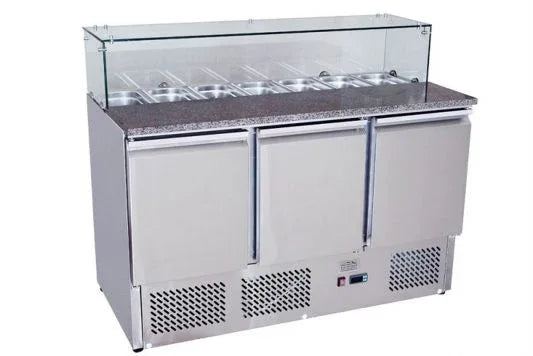 Ice-A-Cool ICE3864GR 3 Door Marble Top Saladette Counter 380 Litres - JD Catering Equipment Solutions Ltd