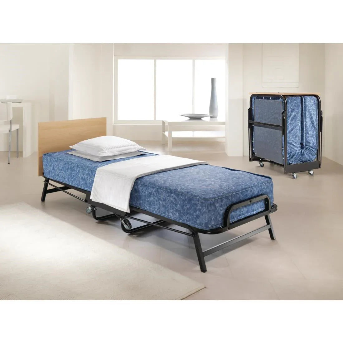 GR375 Jay-Be Contract Folding Bed with Water Resistant Mattress Single in Black Colour - JD Catering Equipment Solutions Ltd