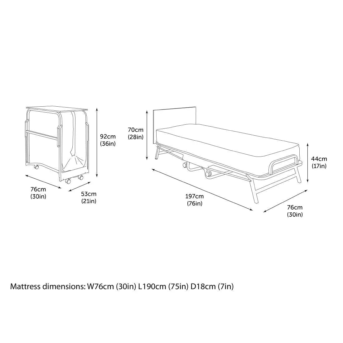 GR375 Jay-Be Contract Folding Bed with Water Resistant Mattress Single in Black Colour - JD Catering Equipment Solutions Ltd
