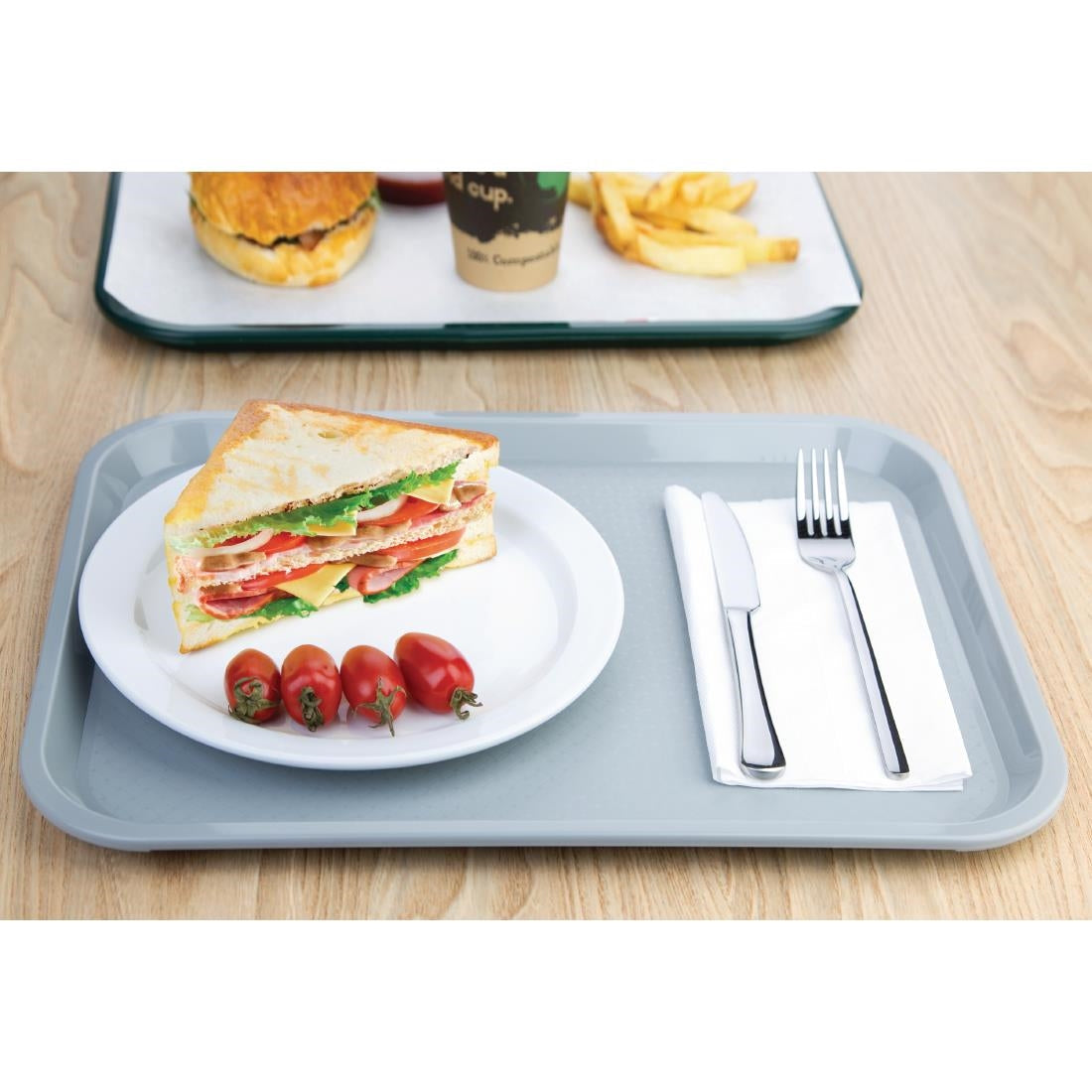 Kristallon Medium Polypropylene Fast Food Tray Grey 415mm JD Catering Equipment Solutions Ltd
