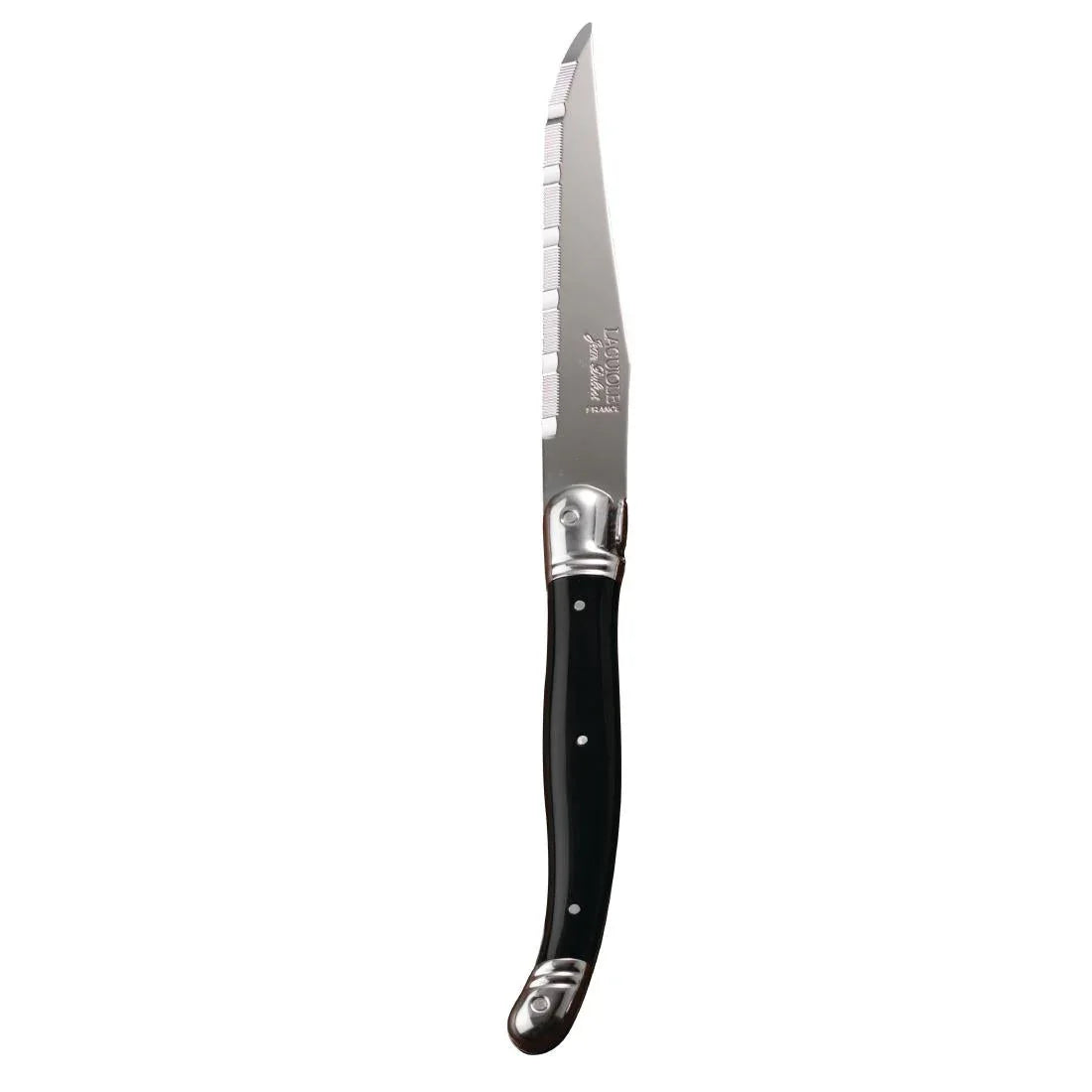 V594 Laguiole Serrated Steak Knives Black Handle (Pack of 6) - JD Catering Equipment Solutions Ltd