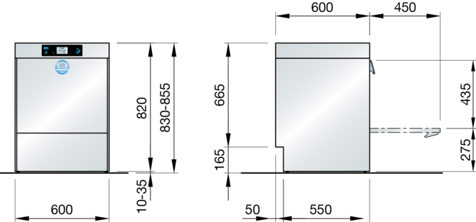 Meiko M-iClean UM+ Front loading glass or dishwasher with increased door height of 435mm 500mm x 500mm basket JD Catering Equipment Solutions Ltd