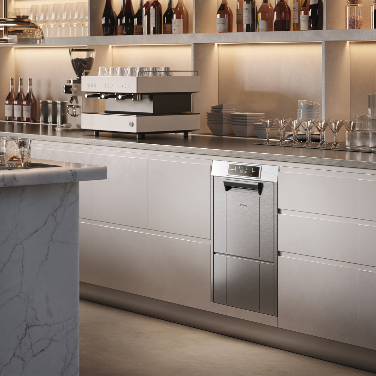 Smeg Professional Pura SPG425S 400mm basket Glasswasher with Softener, 10 customizable programs/ 400x400 6.6kW 15A 3ph