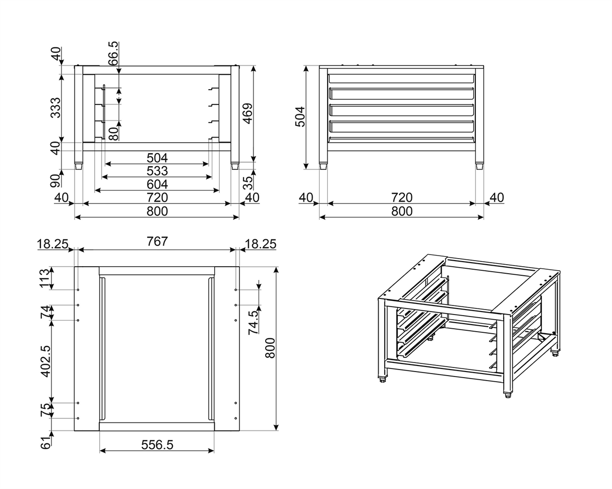 Smeg Stand for 2 Stacked ALFA Oven Series 420, 425 & 1 ALFA1035H TVL425D