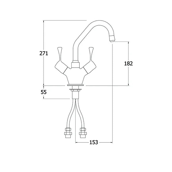AquaTechnix TX-B-206L LEVER operated faucet TX-B-20 base with 150mm swivel spout. H: 271mm