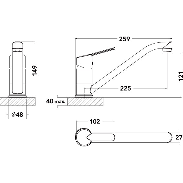 CaterTap WR-922020 ½-inch Monobloc Sink Mixer with Lever Control and Long Neck Swivel spout