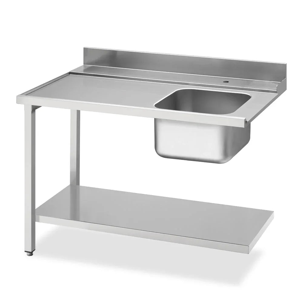 Smeg Professional Dishwash Tabling - Left Side 1200mm Entry Table With Sink, 100mm Splashback And Lower Shelf