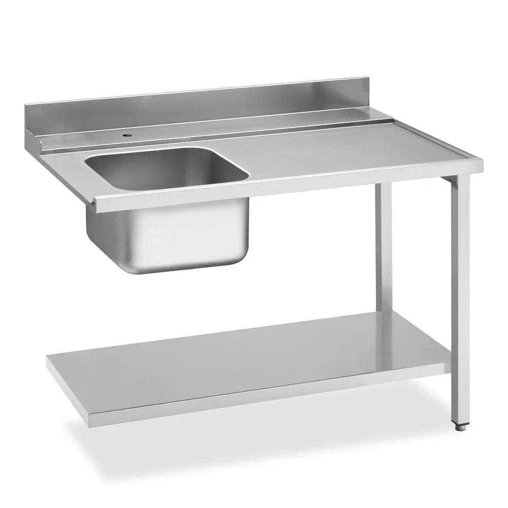 Smeg Professional Dishwash Tabling - Right Side 1200mm Entry Table With Sink, 100mm Splashback And Lower Shelf