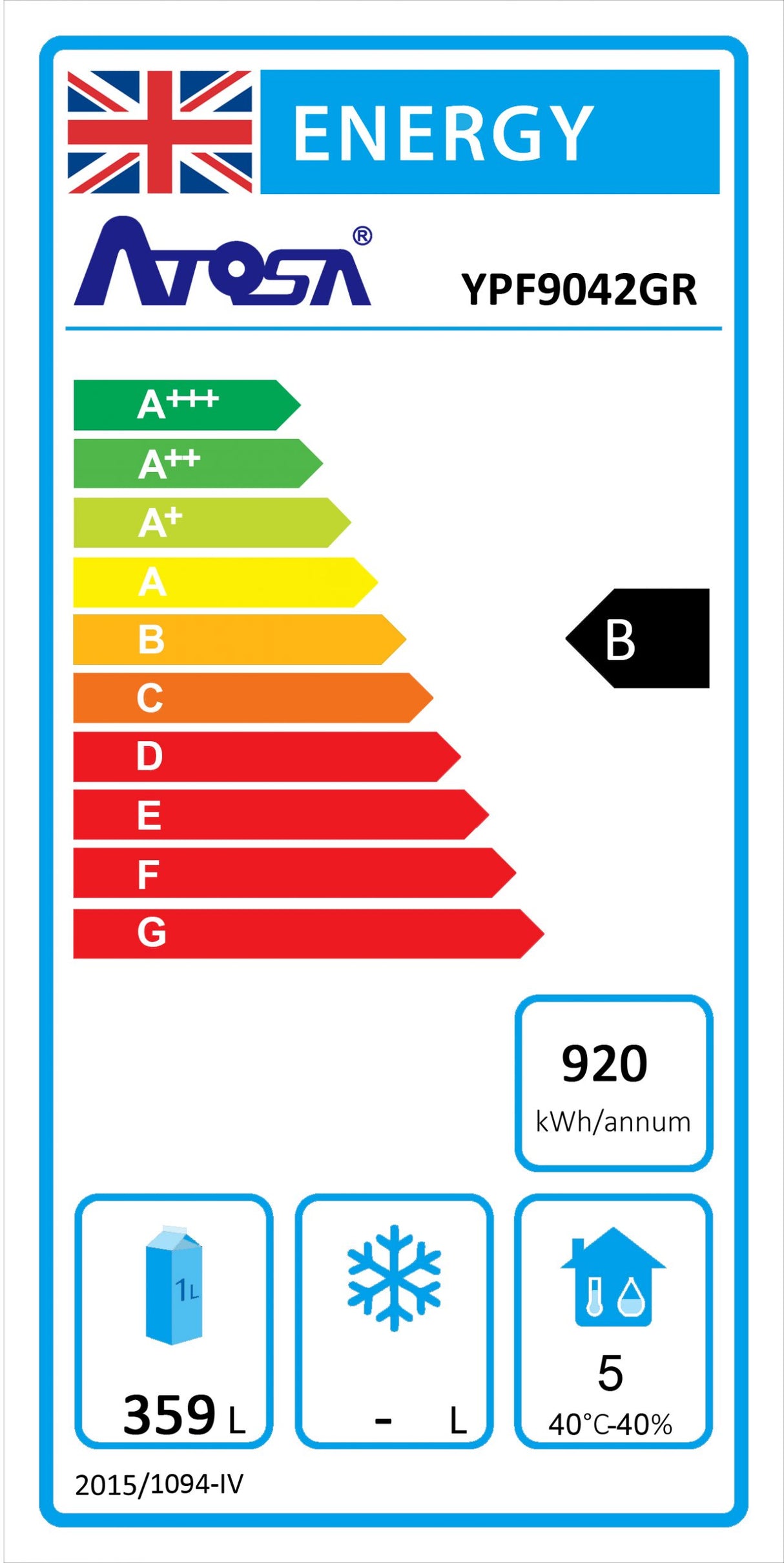 Atosa YPF9042GR Three Door Undercounter Fridge 470ltrs