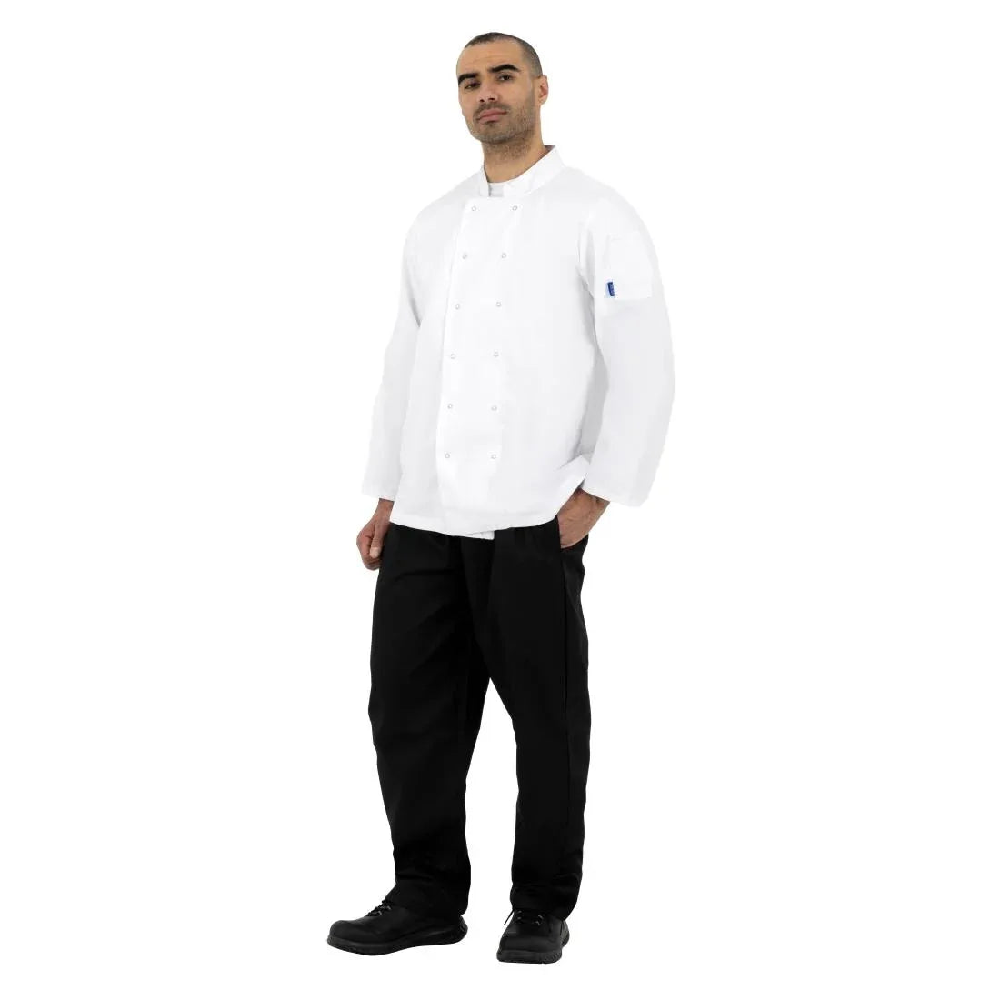 SA845 Whites Vegas Chefs Jacket Long Sleeve White Polycotton - Size L - A134-L (Pack 5)