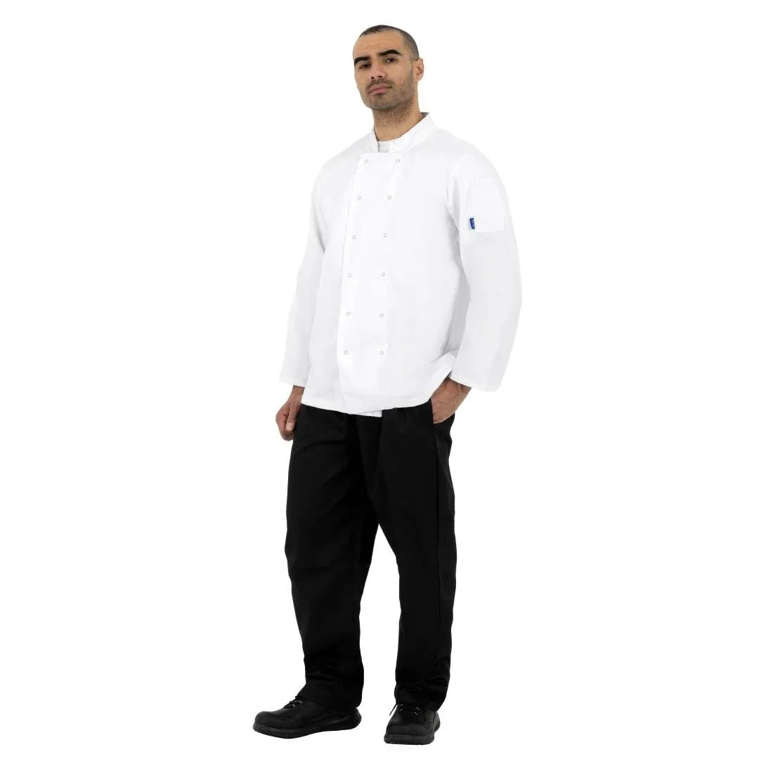 SA846 Whites Vegas Chefs Jacket Long Sleeve White Polycotton - Size M - A134-M (Pack 5)
