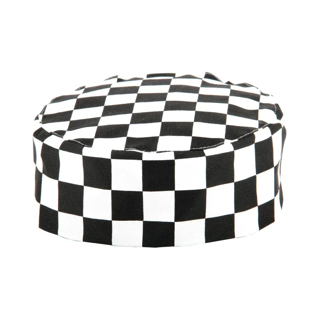 A161 Whites Chefs Skull Cap Big Black and White Check - JD Catering Equipment Solutions Ltd