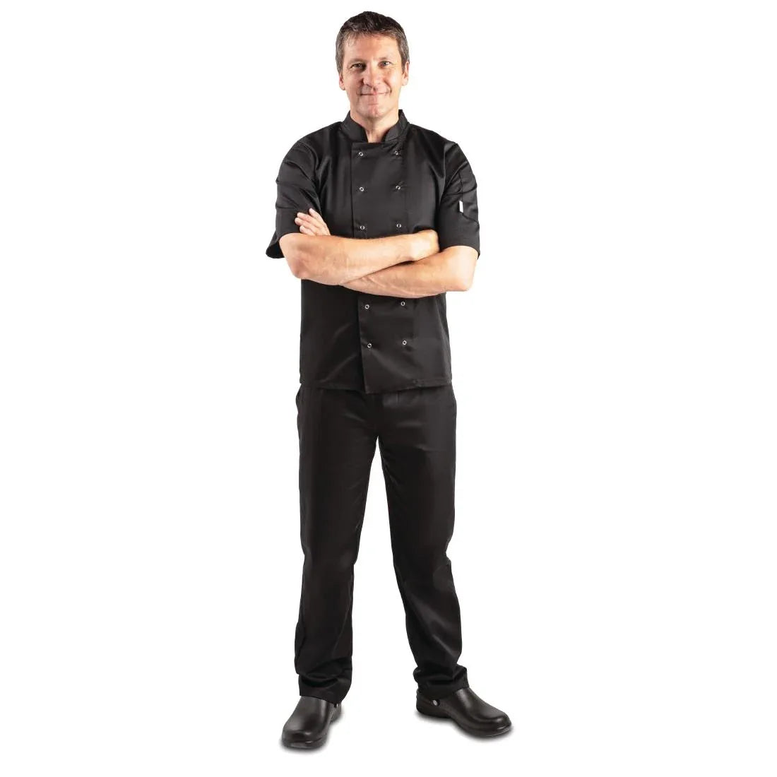 SA850 Whites Vegas Chefs Jacket Short Sleeve Black Polycotton - Size S - A439-S (Pack 5)