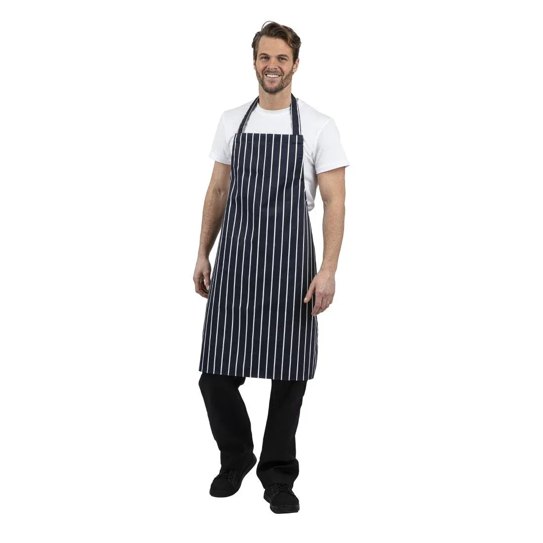 A530 Whites Butchers Apron Stripe Blue - JD Catering Equipment Solutions Ltd